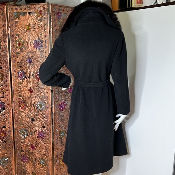 Cashmere Sz 8 Wrap Tie Coat with Black Fox Collar Coat - Picture 7 of 11